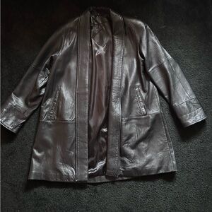Black Leather Open Front Coat